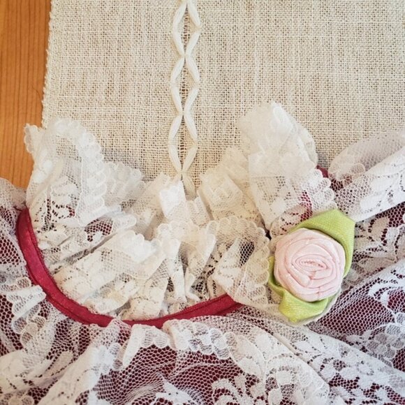 Vintage 80s 90s Baby Girl Red Velvet Lace Dress Cottagecore Holiday Christmas - Picture 4 of 9